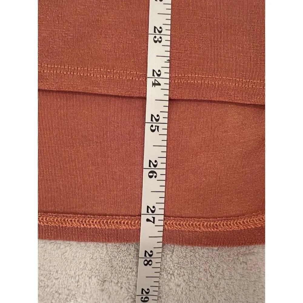 Womens V-neck Orange Slinky Knit Tunic Oversized, Hi-Low Hem, Dolman Sleeves - Picture 6 of 9